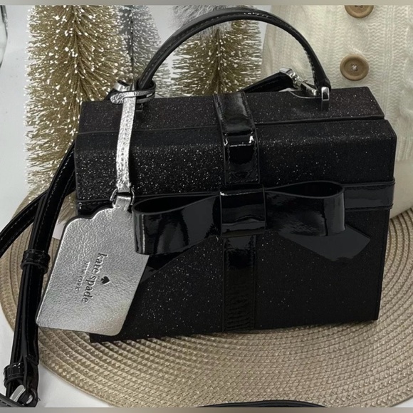 Kate Spade Black Glitter Wrapping Party Satchel | Crossbody Bow Purse | NWT - Picture 6 of 12